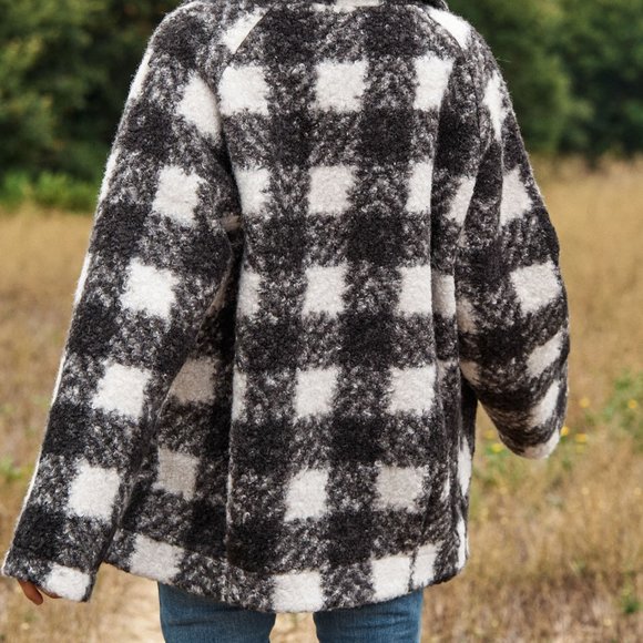 new DAVI N DANI BOUCLE blazer jacket black white SM-3X plaid western Boho CHIC - Picture 5 of 8